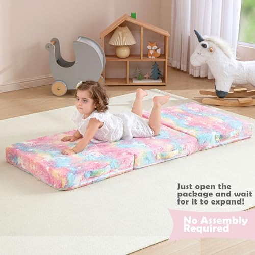 Foldable Glow-in-the-Dark Kids Floor Mattress with Storage Bag, 57x23 in