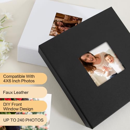 4x6 Photo Album with Writing Space - 240 Capacity PU Leather Keepsake Book