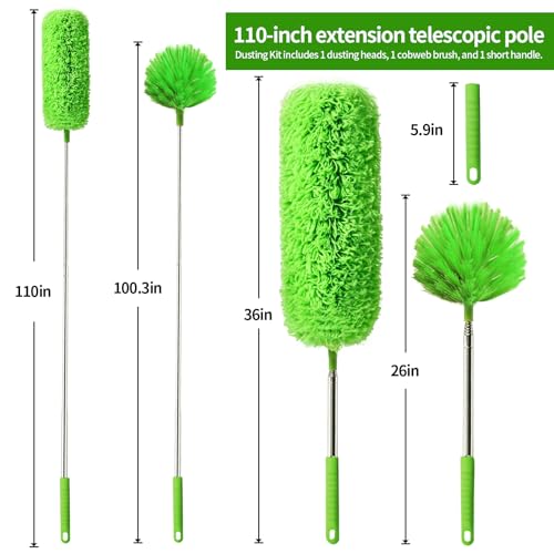 Cobweb Duster with 110-Inch Extension Pole & Washable Cleaning Heads