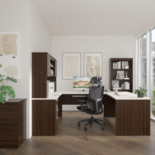 Bestar Ridgeley 3-Piece Office Desk Set with Hutch, File Cabinet & Bookcase
