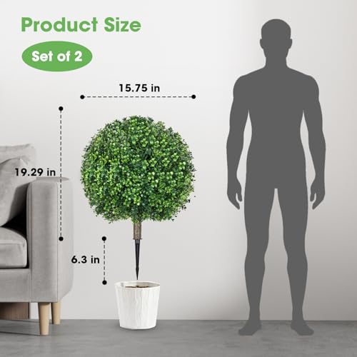2-Pack Artificial Boxwood Topiary Bushes, 26-Inch UV-Resistant Fake Shrubs
