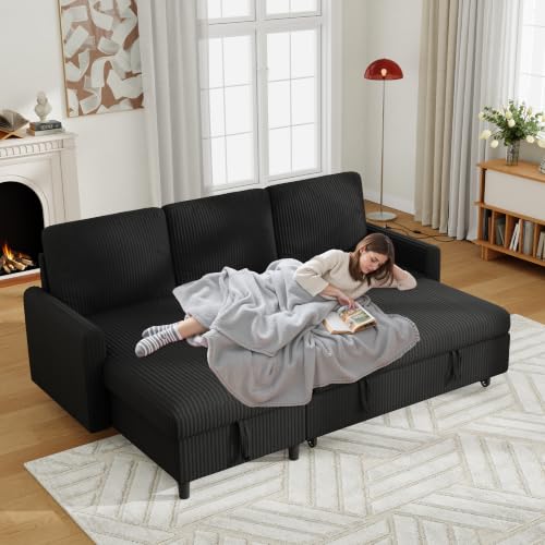 70-Inch Sleeper Sofa Bed with Storage, Convertible L-Shaped Sectional Couch