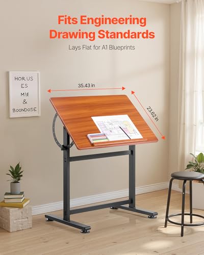 Adjustable Drafting Table with Tilt Top, Large Artist Drawing Desk