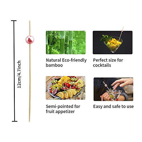 Pink 120PCS Cocktail Picks with Pearl End - Food & Drink Skewers for Appetizers & Drinks