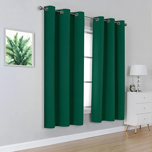 DUALIFE Dark Green Blackout Curtains 38x45 Inch Pack of 2 Room Darkening Thermal Insulated Window Panels