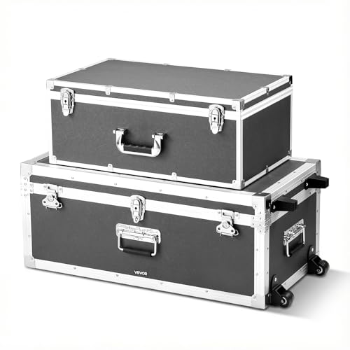 Wooden Storage Trunk Set of 2 with Casters, Handles, and Padlock