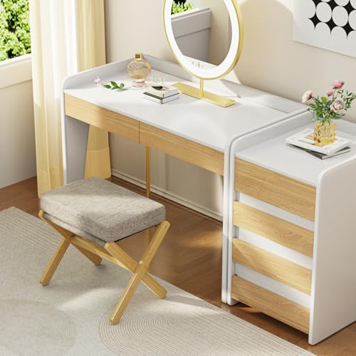 Foldable Bamboo Foot Stool Ottoman with Thick Foam Cushion