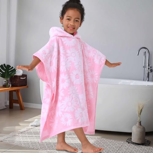 VOOVA & MOVAS Kids Hooded Beach Towel Poncho - 100% Cotton Daisy (Ages 4-8)