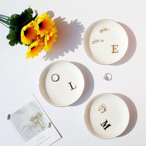 Yoqanr Ceramic Ring Dish B Monogram Personalized Jewelry Tray for Women - Wedding Gift, White