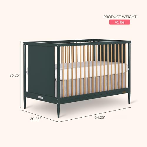 Dream On Me Clover 4-in-1 Convertible Baby Crib in Olive, Modern Nursery Furniture