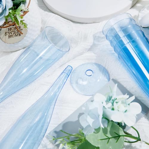 WDF 36 Pack Clear Blue Plastic Champagne Flutes 7oz Disposable Party Glasses