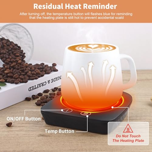 VOBAGA Black Mug Warmer for Office Desk - Keep Beverages Warm, 3 Temp Settings