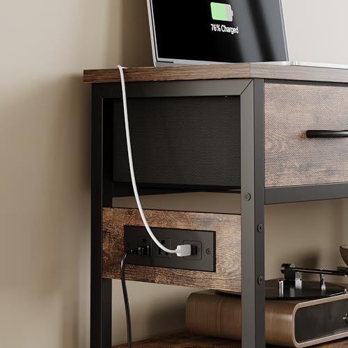 43-Inch Console Table with Charging Station and 3 Fabric Drawers