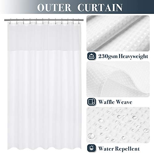 Waffle Weave Shower Curtain with Snap-in Liner and Hooks - 71x72 White