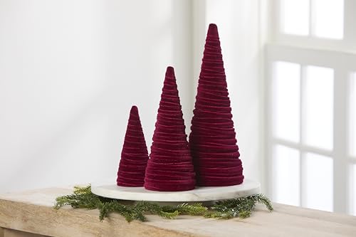 Set of 3 Burgundy Velvet Trees - Holiday Decor, Handmade Craftsmanship