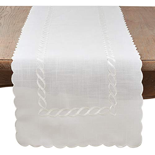 Saro Lifestyle Braided Embroidery Table Runner 16x54 White