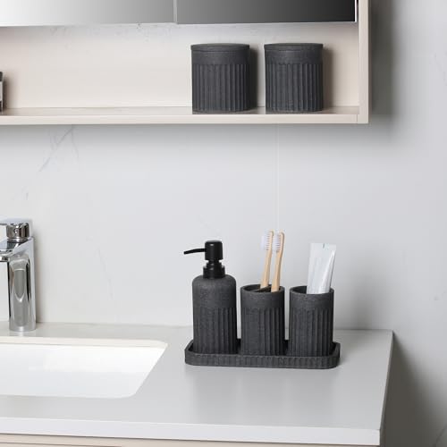 6-Piece Resin Bathroom Accessory Set, Dark Grey Countertop Organizer