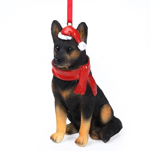 Yellow Black German Shepherd Christmas Ornament Holiday Dog Resin Figurine, 4 Inch