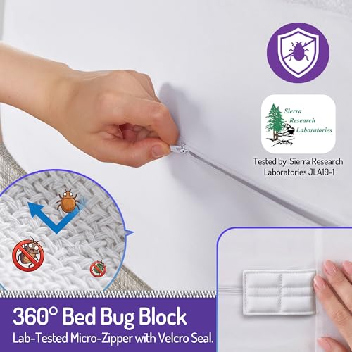 Queen Bed Bug Mattress Protector - Waterproof, Dust Mite Proof, 6-Sided Zipper