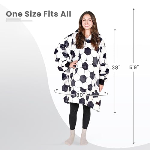 Tirrinia Oversized Sherpa Blanket Hoodie - One Size Soccer Ball White