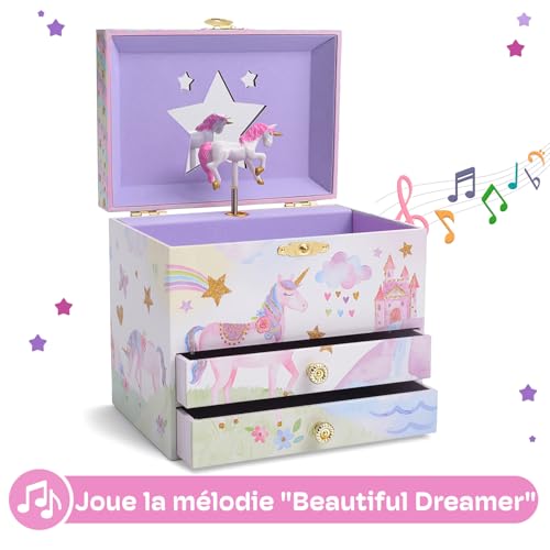 Unicorn Musical Jewelry Box for Girls with Spinning Figurine and Drawers