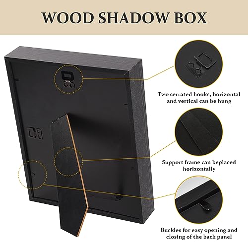 8x10 Wood Shadow Box Frame - 3 Pack Deep Display Case for Photos & Crafts