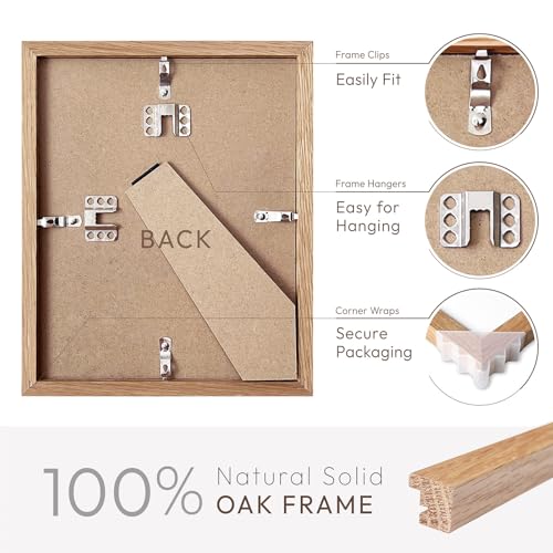 Solid Oak Wood 8x10 Picture Frame with Mat for 5x7 Photos - Natural Finish