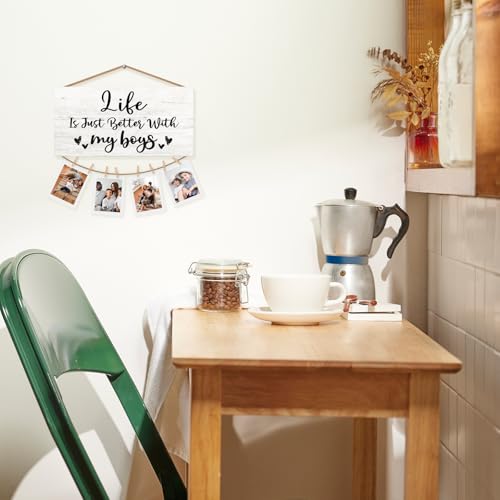 My Boys Wall Photo Frame - Rustic Hanging Picture Display for Mom Gifts