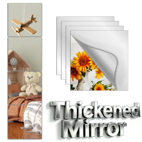 4-Pack Shatterproof Adhesive Mirror Tiles 8x8 Inch Wall Decor