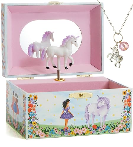 Unicorn Musical Jewelry Box for Girls with Necklace - Wooden Keepsake