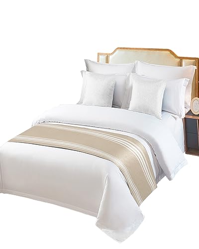 Satin Bed Runner for Queen Size Bed - Beige Striped Bed Scarf (83 x 20 In)