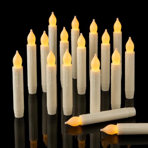 White Touch 12 Pack Flameless Taper Candles Battery Operated Flickering LED for Halloween Christmas Weddings