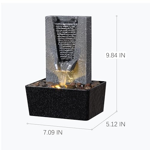 Desktop Water Fountain with LED Light, Small Zen Waterfall for Office Decor