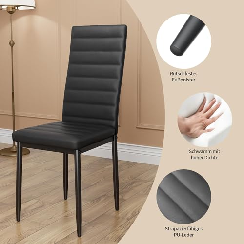 5-Piece Tempered Glass Dining Table Set for 4 with Leather Chairs