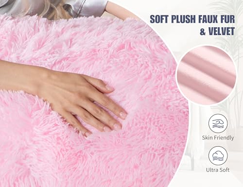 Fluffy Full Body Pillow with Memory Foam, Pink 20x54 - Removable Cover & Machine Washable