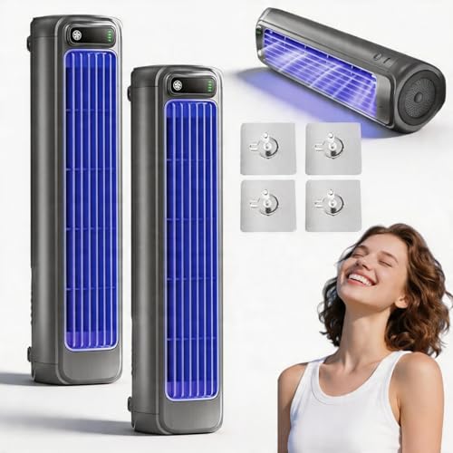 Portable Air Conditioner Cordless Fan with 3 Speeds and LED Screen Grey 2-Pack