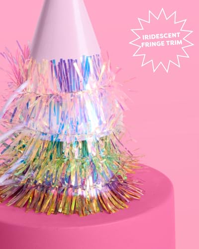 10-Piece Iridescent Mini Party Hats with Foil Fringe and Elastic Strap