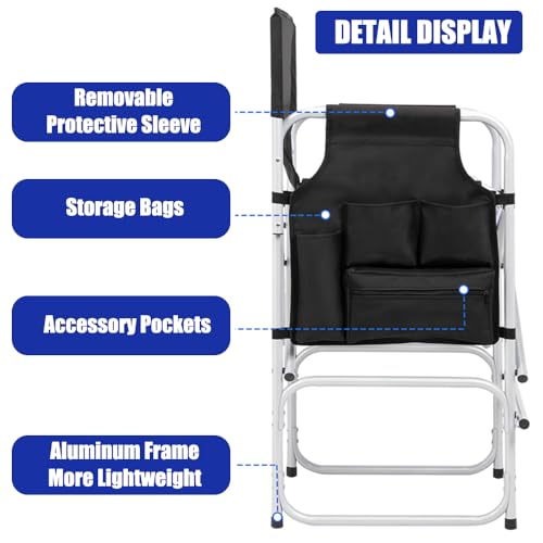Tall Foldable Makeup Director Chair with Side Table and Storage Bag