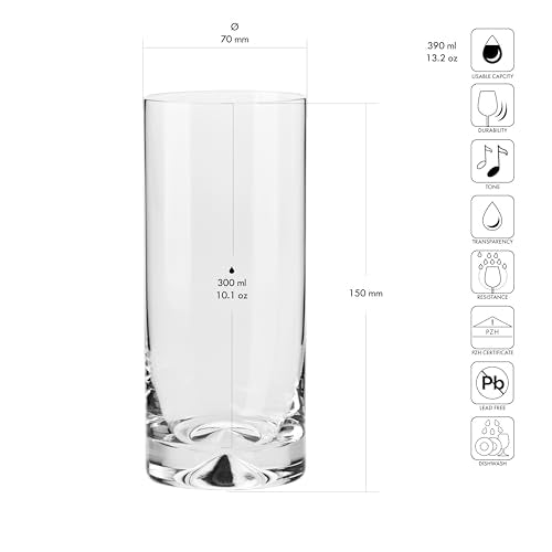 Krosno Water Glasses Set of 6, 300ml (10 oz), Mixology Collection – Elegant Durable Glassware