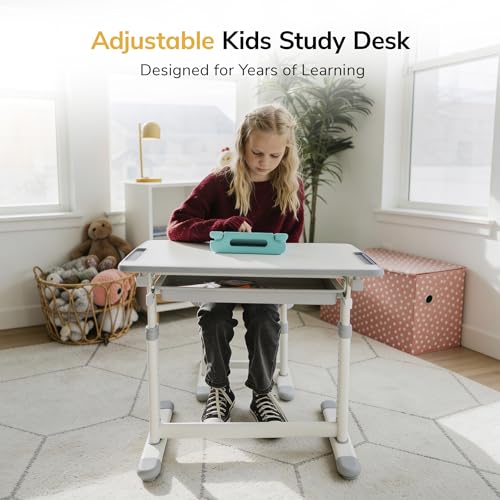 Adjustable Kids Desk and Chair Set with Tilting Desktop and Storage Drawer