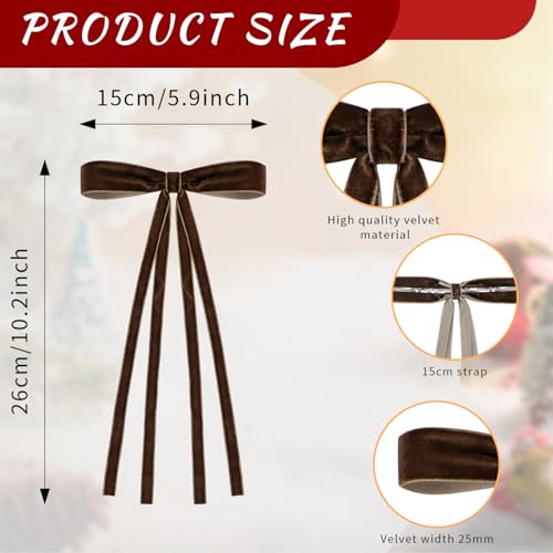 12 Pcs Velvet Christmas Tree Bows with Rustic Brown Ribbon, 5.9 x 9.84 Inches - Holiday Wreath & Decor Accessories