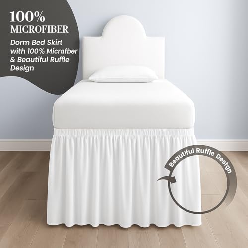 Twin XL Dorm Bed Skirt with 32 Inch Drop - Microfiber Split Corner Dust Ruffle