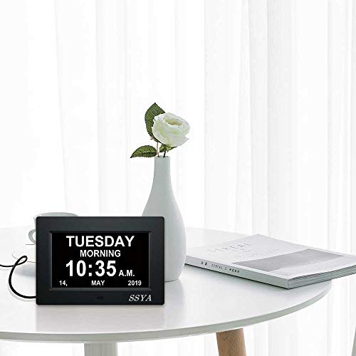 7-Inch Digital Day Calendar Clock - Auto-Dimmable Display with 12 Alarms