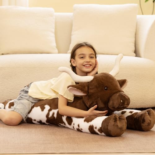 Tezituor Longhorn Cow Stuffed Animal - 43-Inch Texas Plush Pillow, Giant Plush Toy for Kids & Adults