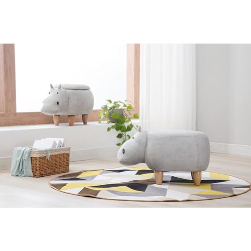 Hippo Storage Ottoman with Footrest - Upholstered Animal Shape Footstool