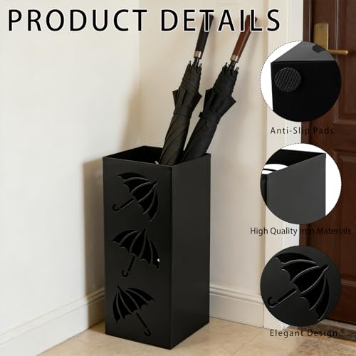 Modern Metal Umbrella Stand - Square Freestanding Entryway Storage Bucket