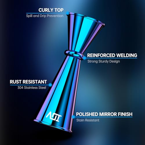 Rainbow IOV Double Cocktail Jigger 2oz & 1oz with Recipes Booklet - Premium Stainless Steel Bar Tool