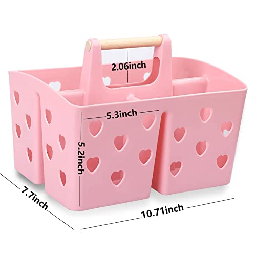Portable Plastic Shower Caddy with Wooden Handle and Drainage Holes