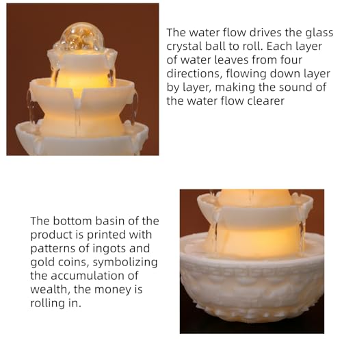 3-Tier Tabletop Water Fountain with LED Light & Quiet Pump for Relaxing Decor