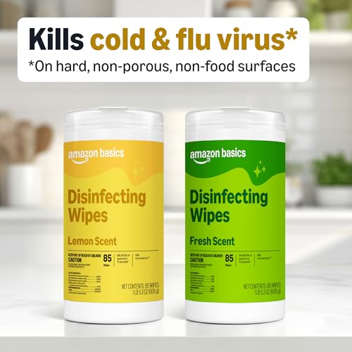 Amazon Basics Disinfecting Wipes, Lemon & Fresh Scent, 255 Count